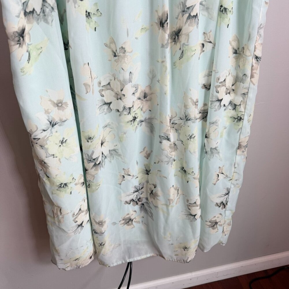 Mint Green Floral Midi Skirt Elastic Waist Lightweight Cottagecore Romantic XL - Picture 4 of 10